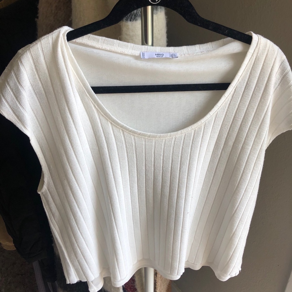 Mango Ribbed White T-shirt